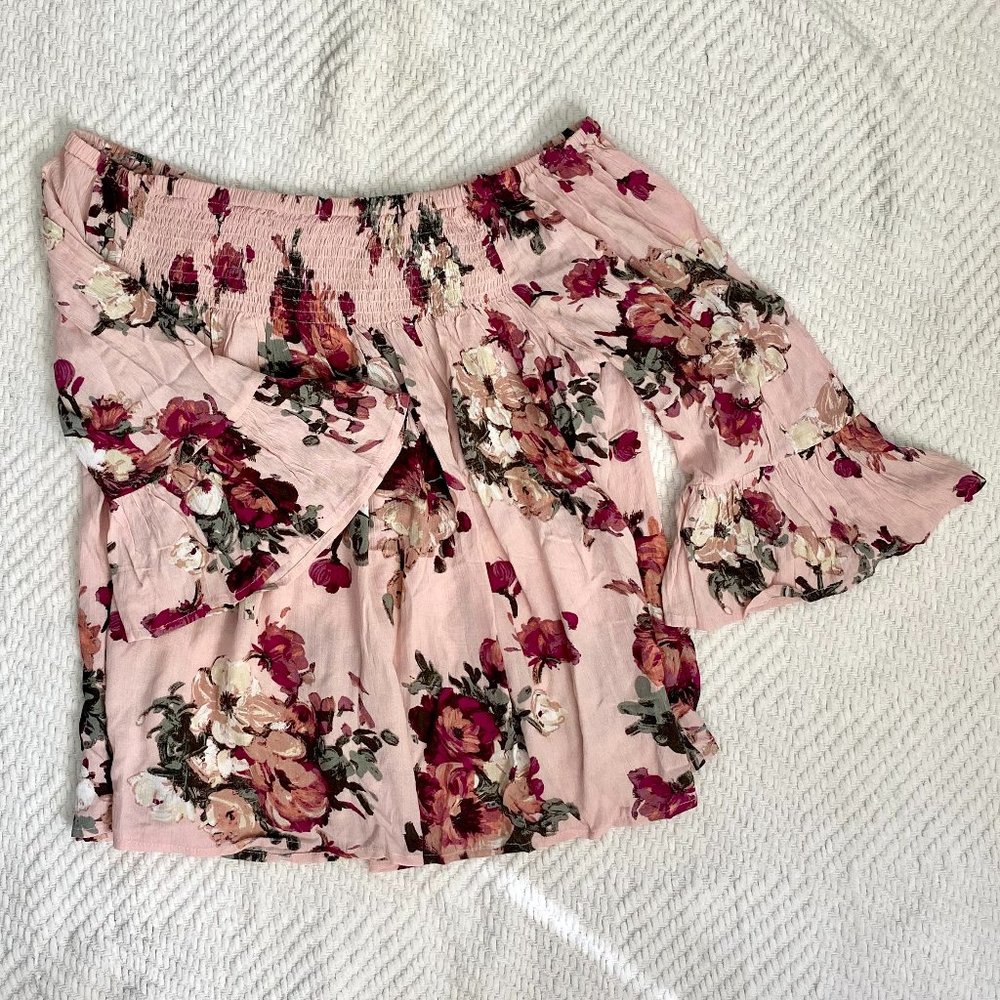 En Creme Floral Off the Shoulder Top, Large